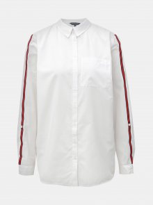 Bílá košile s náprsní kapsou  a červenými pruhy na rukávech Dorothy Perkins Tall