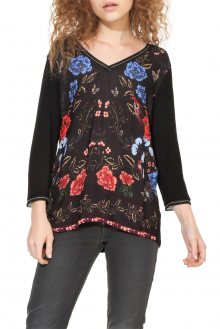 Desigual černé tričko Granada s barevnými motivy - XS