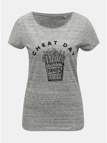 Šedé dámské žíhané tričko s motivem hranolek ZOOT Original Cheat day