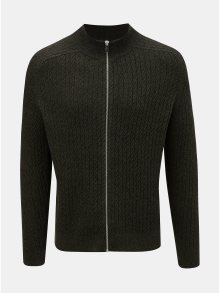 Khaki vzorovaný svetr na zip Burton Menswear London Cable