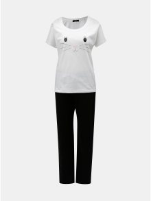 Černo-bílé dámské pyžamo s motivem kočky ZOOT