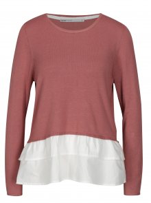 Starorůžový lehký svetr s všitou košilovou částí ONLY Gingham
