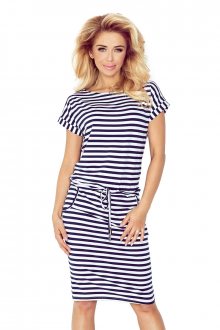 Dámské volnočasové šaty námořnický styl pruhované bílo-modré - XL