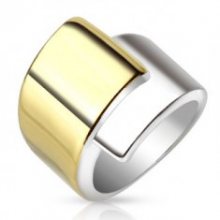 Ocelový prsten, široká překrývající se ramena zlaté a stříbrné barvy M03.19