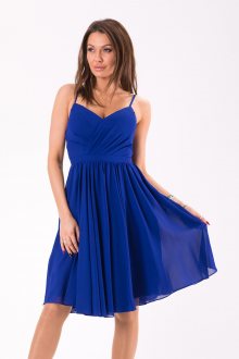Dámské společenské šaty EVA & LOLA na ramínka středně dlouhé modré - S
