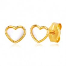 Puzetové zlaté 14K náušnice srdcovitého tvaru s přírodní perletí GG36.18