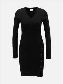 Černé žebrované svetrové šaty s knoflíky VILA Soldana