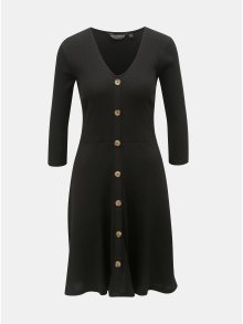 Černé žebrované šaty s ozdobnými knoflíky Dorothy Perkins