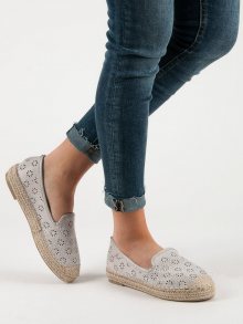 Jedinečné dámské  baleríny šedo-stříbrné bez podpatku
