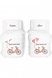 4-dílné ložní prádlo Just Married Two Hearts s vlastním potiskem