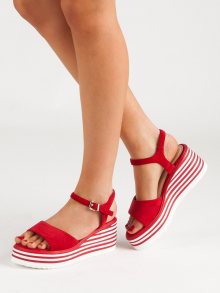 Originální červené  sandály dámské na klínku