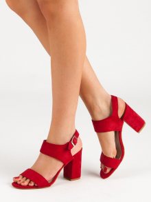 Exkluzívní  sandály červené dámské na širokém podpatku