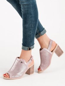Stylové růžové dámské  sandály na širokém podpatku