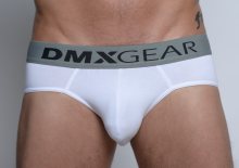 DMXGEAR pánské bílé slipy Essential Brief s šedou gumou v pase