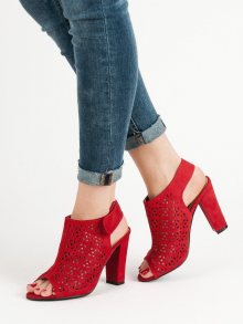 Trendy dámské  sandály červené na širokém podpatku