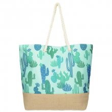 Modrá plážová taška s potiskem kaktusů