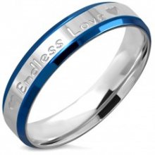 Prsten z oceli - nápis \"Endless Love\" a srdíčka, jemně seříznuté hrany, 5 mm K07.09