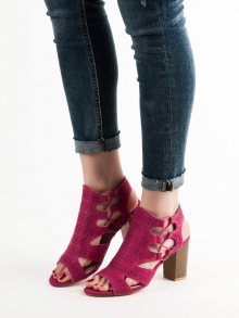 Krásné  sandály dámské růžové na širokém podpatku