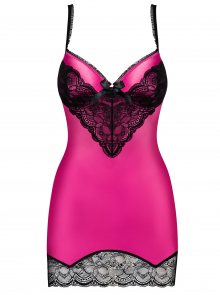 Sada růžové saténové košilky a tang Obsessive Roseberry chemise