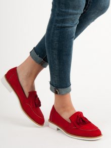 Krásné  mokasíny červené dámské na plochém podpatku