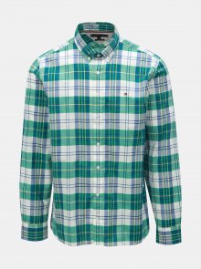 Bílo-zelená pánská kostkovaná regular fit košile Tommy Hilfiger