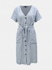 Bílo-modré pruhované šaty s příměsí lnu Dorothy Perkins