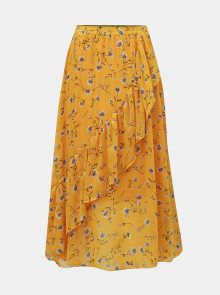 Hořčicová květovaná midi sukně s volánem ONLY Sheena