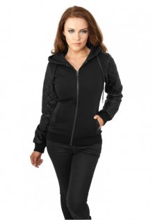Urban Classics Ladies Diamond Leather Imitation Sleeve Zip Hoody blk/blk - S