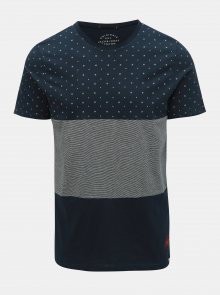 Tmavě modré vzorované slim fit tričko Jack & Jones Tobi