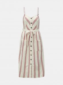 Krémové pruhované šaty s příměsí lnu Miss Selfridge