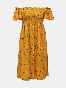 Hořčicové květované šaty s odhalenými rameny Dorothy Perkins Petite