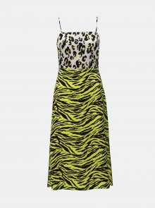 Žluté šaty s leopardím vzorem a rozparky Miss Selfridge