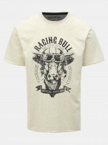 Krémové žíhané tričko s potiskem Raging Bull