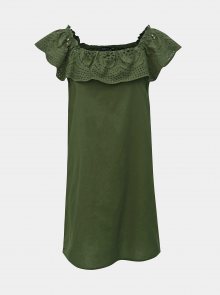 Zelené šaty s madeirou a odhalenými rameny Dorothy Perkins