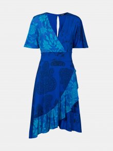 Modré vzorované šaty s volánem Desigual Fedra
