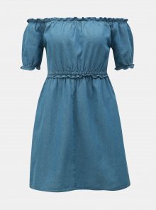 Modré džínové šaty s odhalenými rameny Miss Selfridge