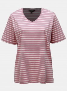 Růžové pruhované basic tričko s rozparky Ulla Popken