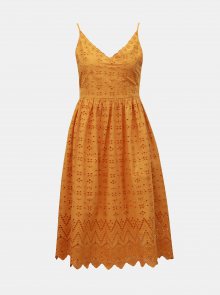 Hořčicové šaty na ramínka s madeirou Dorothy Perkins Petite