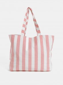 Bílo-růžová pruhovaná plážová taška Pieces Beth