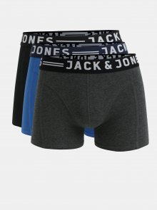 Sada tří boxerek v černé, šedé a modré barvě Jack & Jones