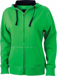 Dámská mikina na zip s kapucí JN962 - Zelená / tmavě modrá | L