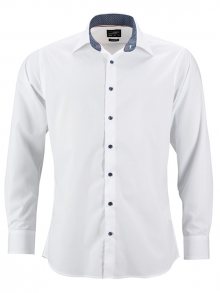 Pánská bílá košile JN648 - Bílá / tmavě modrá / bílá | S