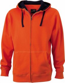 Pánská mikina na zip s kapucí JN963 - Tmavě oranžová / tmavě modrá | L