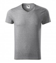 Pánské tričko Slim Fit V-neck - Tmavě šedý melír | XL