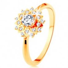 Zlatý prsten 375 - třpytivé slunce zdobené kulatými čirými zirkonky GG117.24