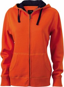 Dámská mikina na zip s kapucí JN962 - Tmavě oranžová / tmavě modrá | L