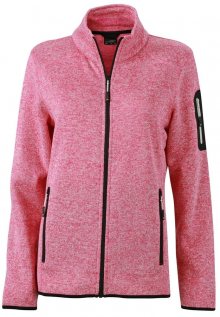 Dámská bunda z pleteného fleecu JN761 - Růžový melír / šedo-bílá | L