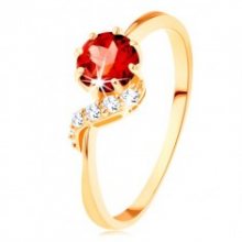Zlatý prsten 375 - kulatý granát červené barvy, blýskavá vlnka GG116.38/39