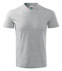 Tričko V-neck - Světle šedý melír | S
