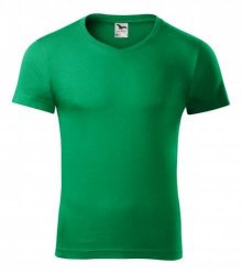 Pánské tričko Slim Fit V-neck - Středně zelená | L